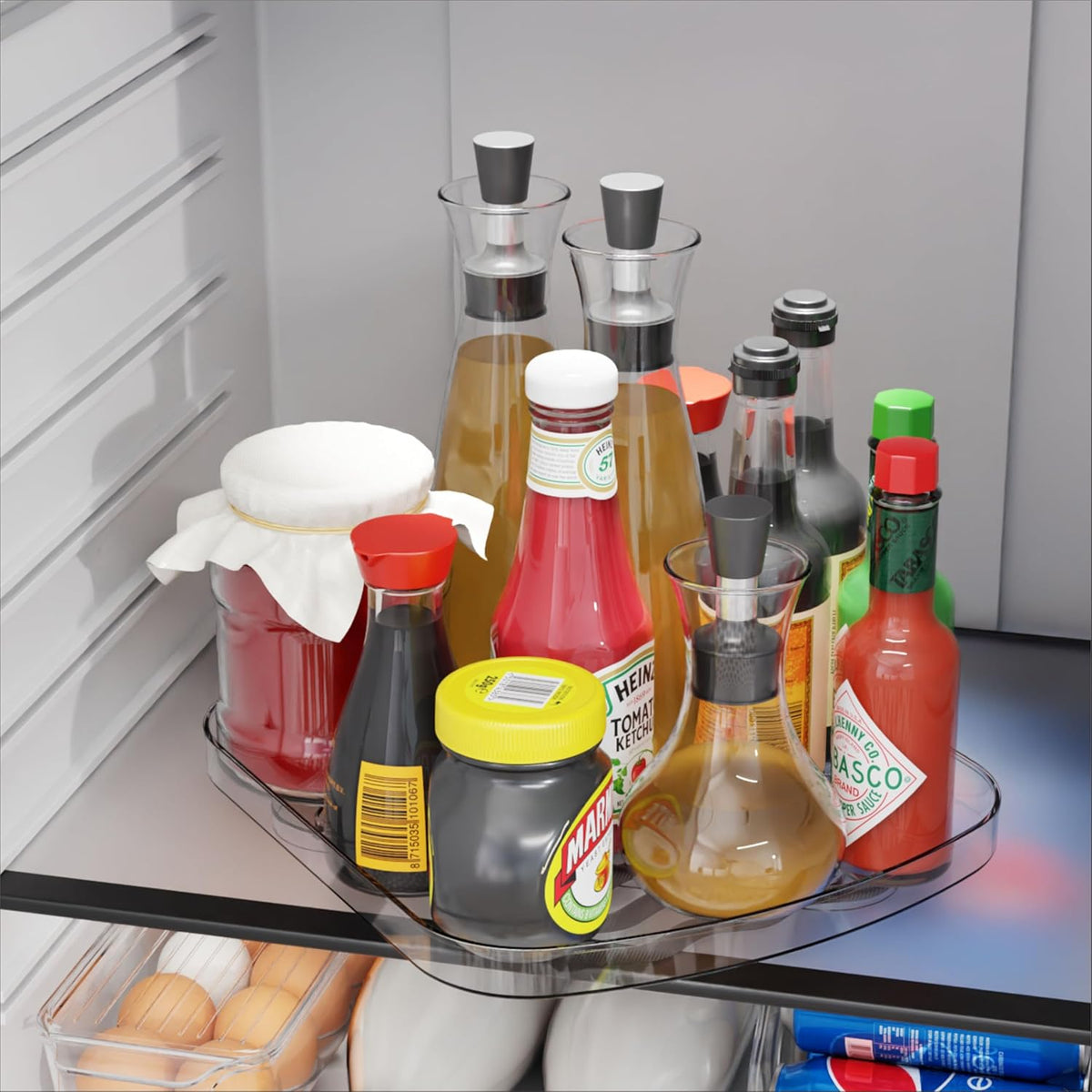 Clear Refrigerator Lazy Susan Turntable,11.9''x10.2'',Square Fridge Turntable Organizer,Large Rotating Fridge Tray for Kitchen,Countertop,Pantry,Cabinet,Jars and Condiment Organizer,Pack of 1