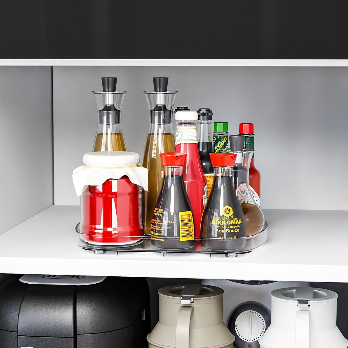 Clear Refrigerator Lazy Susan Turntable,11.9''x10.2'',Square Fridge Turntable Organizer,Large Rotating Fridge Tray for Kitchen,Countertop,Pantry,Cabinet,Jars and Condiment Organizer,Pack of 1