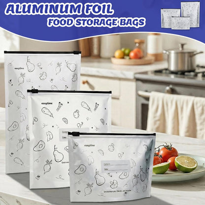 30 Pcs Reusable Aluminum Freezer Bags, Water Proof & Leak Proof Zipper Sealable Bags for Food Storage, Stand Up Foil Freezer Bags with Label & Zip Lock for Vegetable Fruit Meat（S+M+L）