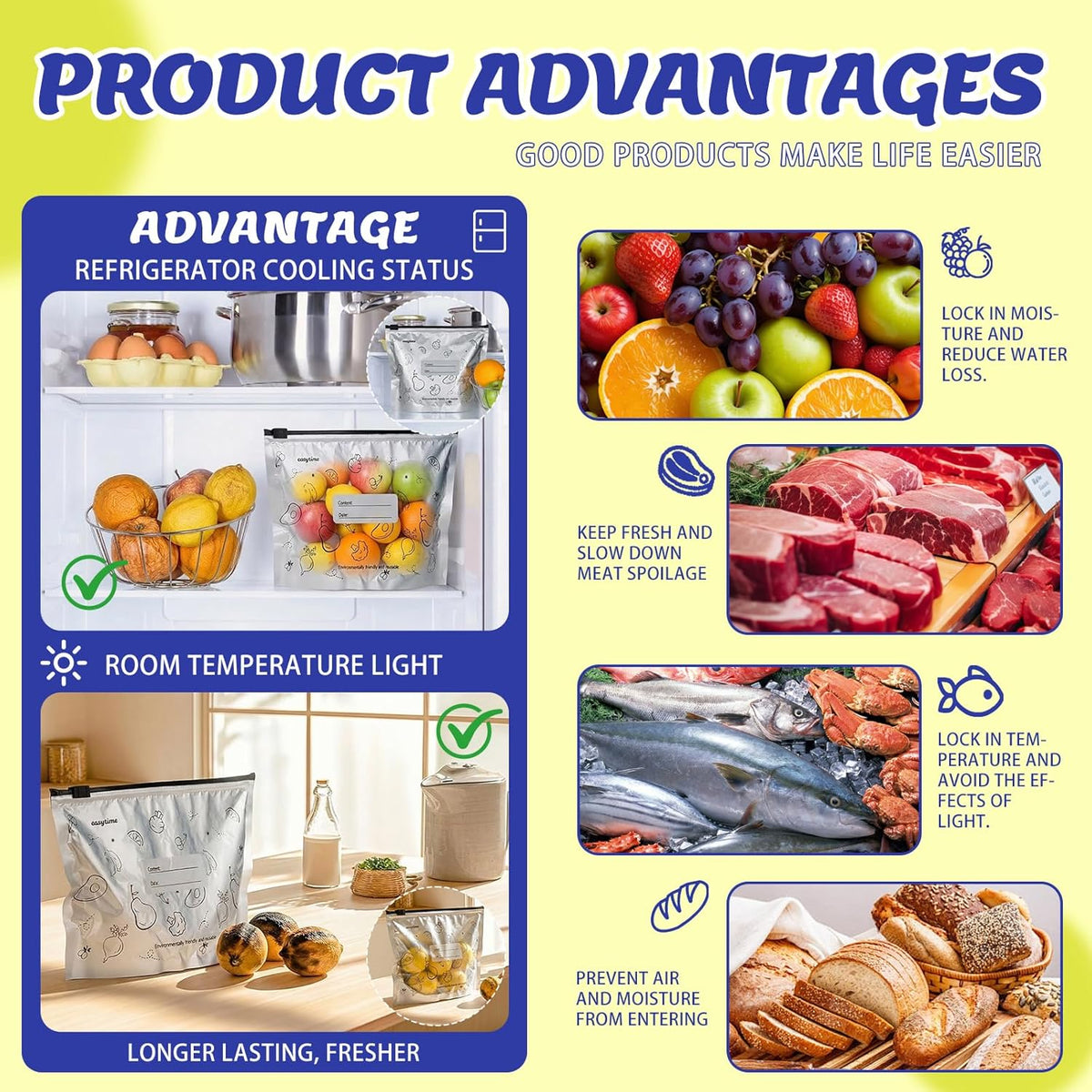 30 Pcs Reusable Aluminum Freezer Bags, Water Proof & Leak Proof Zipper Sealable Bags for Food Storage, Stand Up Foil Freezer Bags with Label & Zip Lock for Vegetable Fruit Meat（S+M+L）