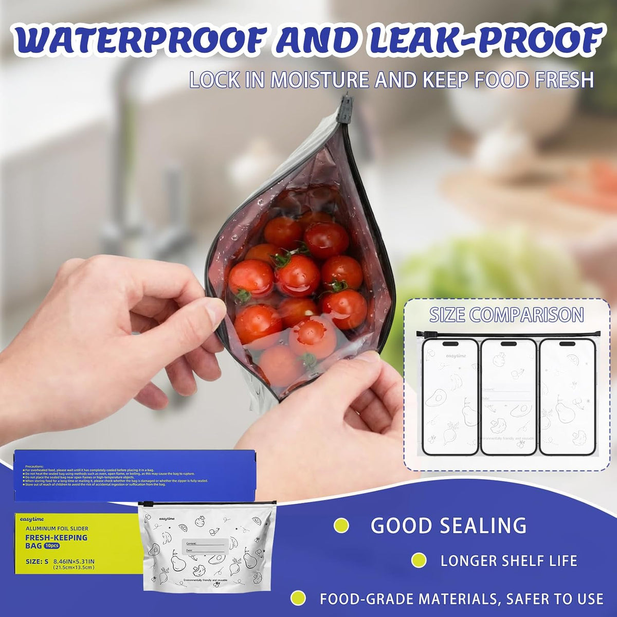 30 Pcs Reusable Aluminum Freezer Bags, Water Proof & Leak Proof Zipper Sealable Bags for Food Storage, Stand Up Foil Freezer Bags with Label & Zip Lock for Vegetable Fruit Meat（S+M+L）