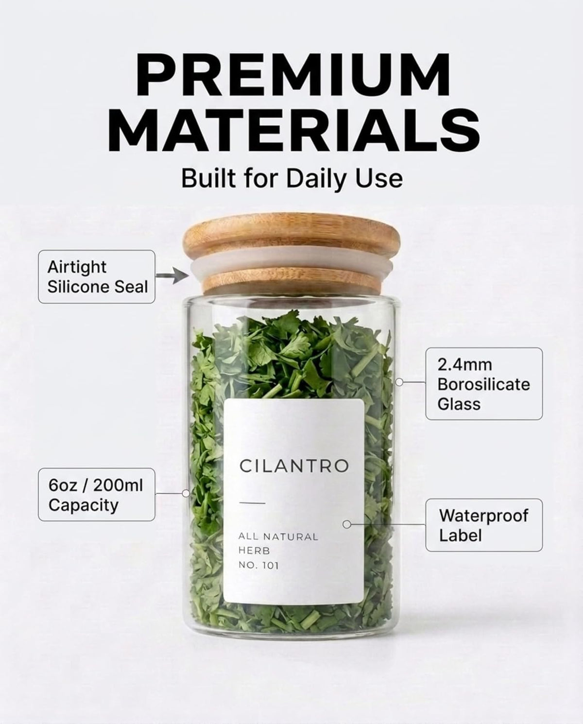 Glass Spice Jars with Label Pack (12x Bamboo Lid Glass Jar) Small 6oz Empty Spice Storage Bottles with 112 Printed Stickers and 48 Writable Pantry Labels for Seasoning Containers