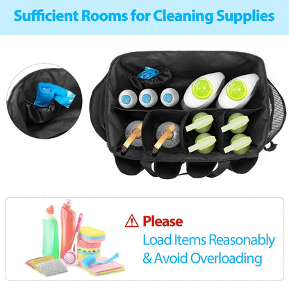 Extra-Large Cleaning Caddy with Handles & Multi Pockets | Large Capacity Tote Bag for Cleaning Tools & Products Storage, Cleaner Organizer for Car, Home & Housekeeping Work, Black