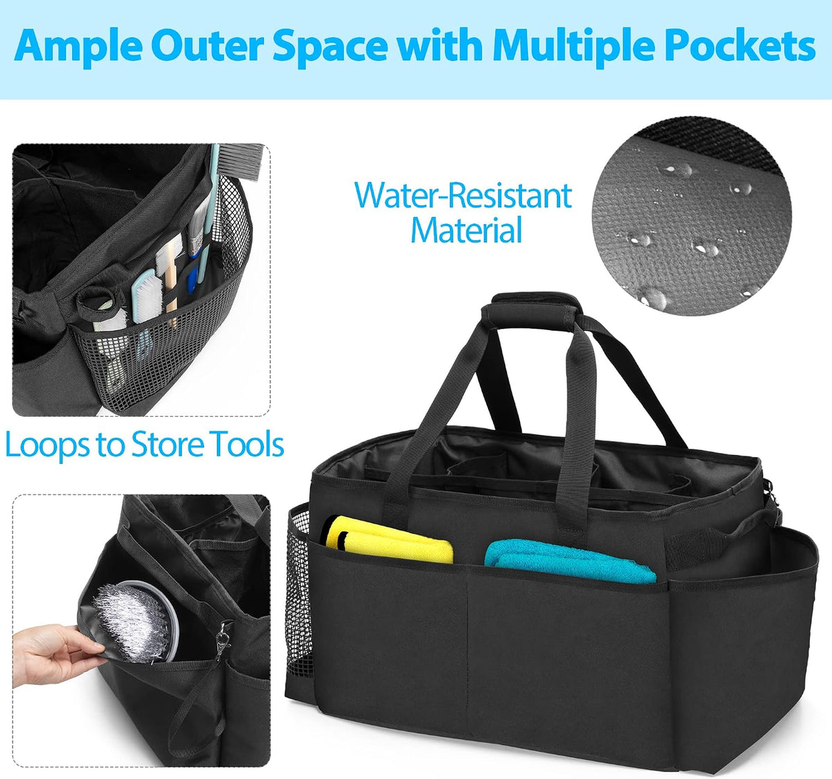 Extra-Large Cleaning Caddy with Handles & Multi Pockets | Large Capacity Tote Bag for Cleaning Tools & Products Storage, Cleaner Organizer for Car, Home & Housekeeping Work, Black