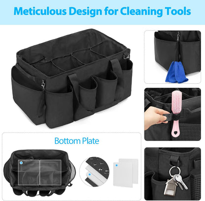 Extra-Large Cleaning Caddy with Handles & Multi Pockets | Large Capacity Tote Bag for Cleaning Tools & Products Storage, Cleaner Organizer for Car, Home & Housekeeping Work, Black