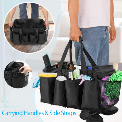 Extra-Large Cleaning Caddy with Handles & Multi Pockets | Large Capacity Tote Bag for Cleaning Tools & Products Storage, Cleaner Organizer for Car, Home & Housekeeping Work, Black