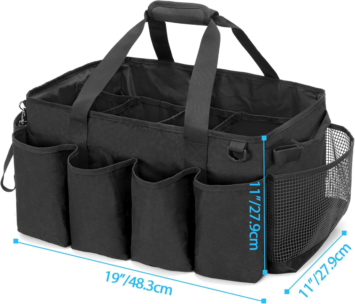 Extra-Large Cleaning Caddy with Handles & Multi Pockets | Large Capacity Tote Bag for Cleaning Tools & Products Storage, Cleaner Organizer for Car, Home & Housekeeping Work, Black