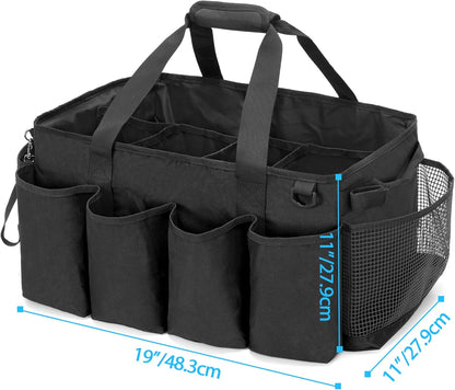 Extra-Large Cleaning Caddy with Handles & Multi Pockets | Large Capacity Tote Bag for Cleaning Tools & Products Storage, Cleaner Organizer for Car, Home & Housekeeping Work, Black
