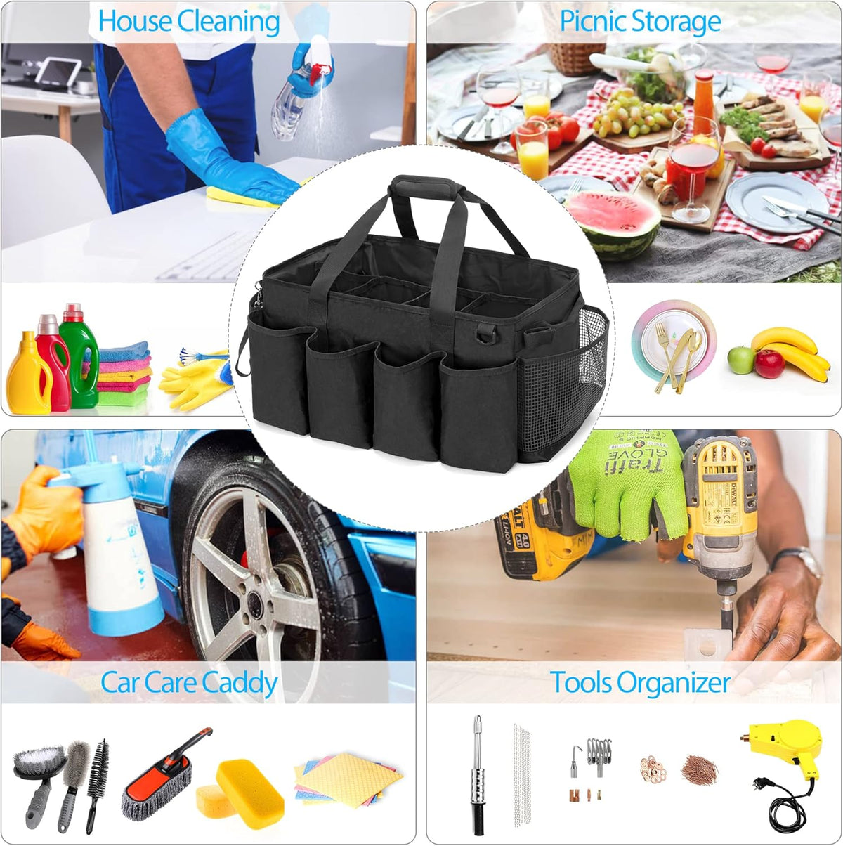 Extra-Large Cleaning Caddy with Handles & Multi Pockets | Large Capacity Tote Bag for Cleaning Tools & Products Storage, Cleaner Organizer for Car, Home & Housekeeping Work, Black