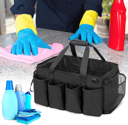 Extra-Large Cleaning Caddy with Handles & Multi Pockets | Large Capacity Tote Bag for Cleaning Tools & Products Storage, Cleaner Organizer for Car, Home & Housekeeping Work, Black