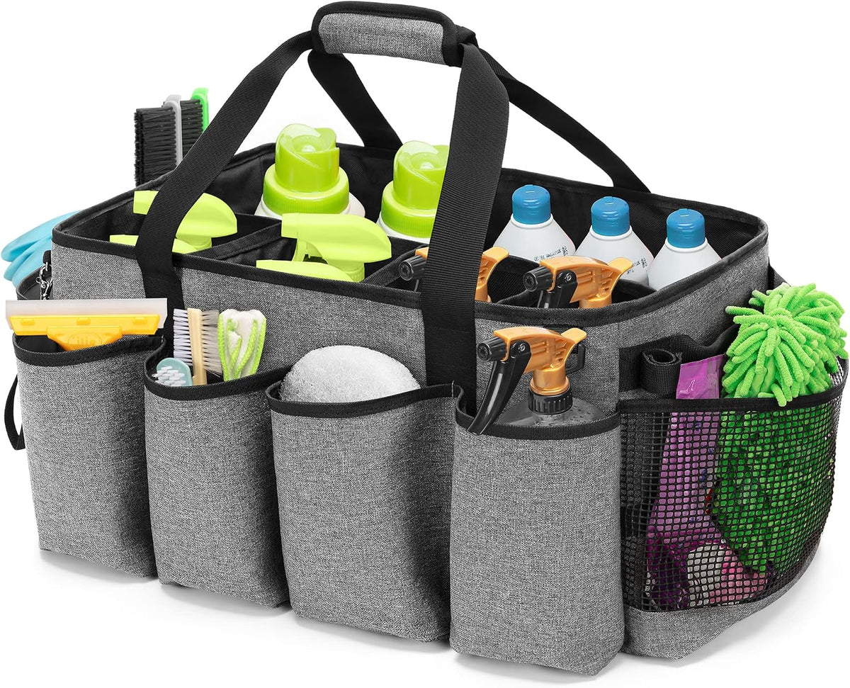 Extra-Large Cleaning Caddy with Handles & Multi Pockets | Large Capacity Tote Bag for Cleaning Tools & Products Storage, Cleaner Organizer for Car, Home & Housekeeping Work, Black