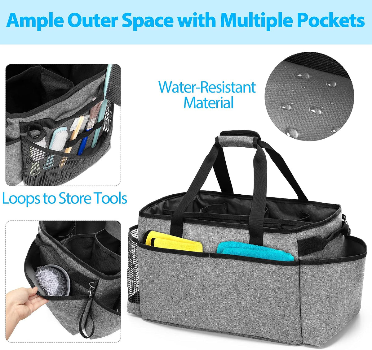 Extra-Large Cleaning Caddy with Handles & Multi Pockets | Large Capacity Tote Bag for Cleaning Tools & Products Storage, Cleaner Organizer for Car, Home & Housekeeping Work, Black