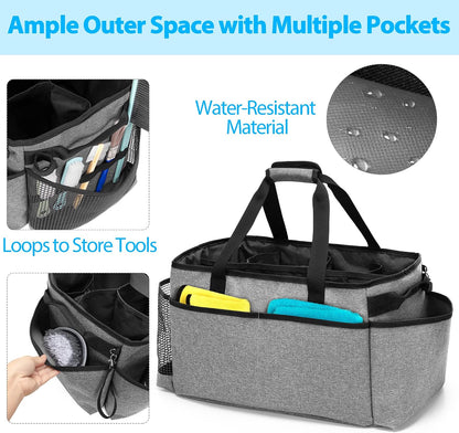 Extra-Large Cleaning Caddy with Handles & Multi Pockets | Large Capacity Tote Bag for Cleaning Tools & Products Storage, Cleaner Organizer for Car, Home & Housekeeping Work, Black