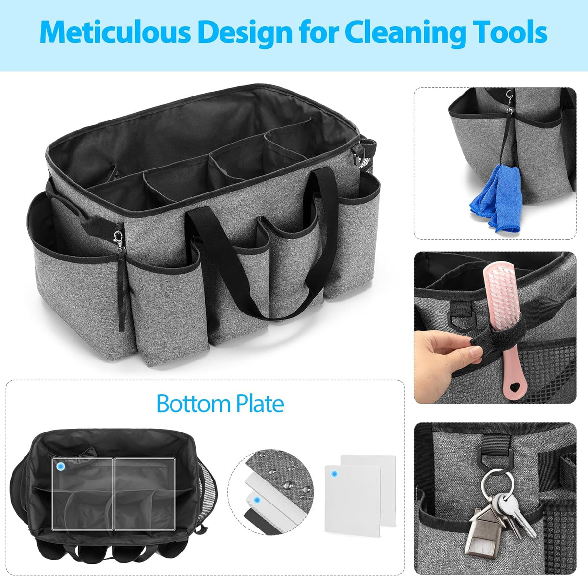 Extra-Large Cleaning Caddy with Handles & Multi Pockets | Large Capacity Tote Bag for Cleaning Tools & Products Storage, Cleaner Organizer for Car, Home & Housekeeping Work, Black