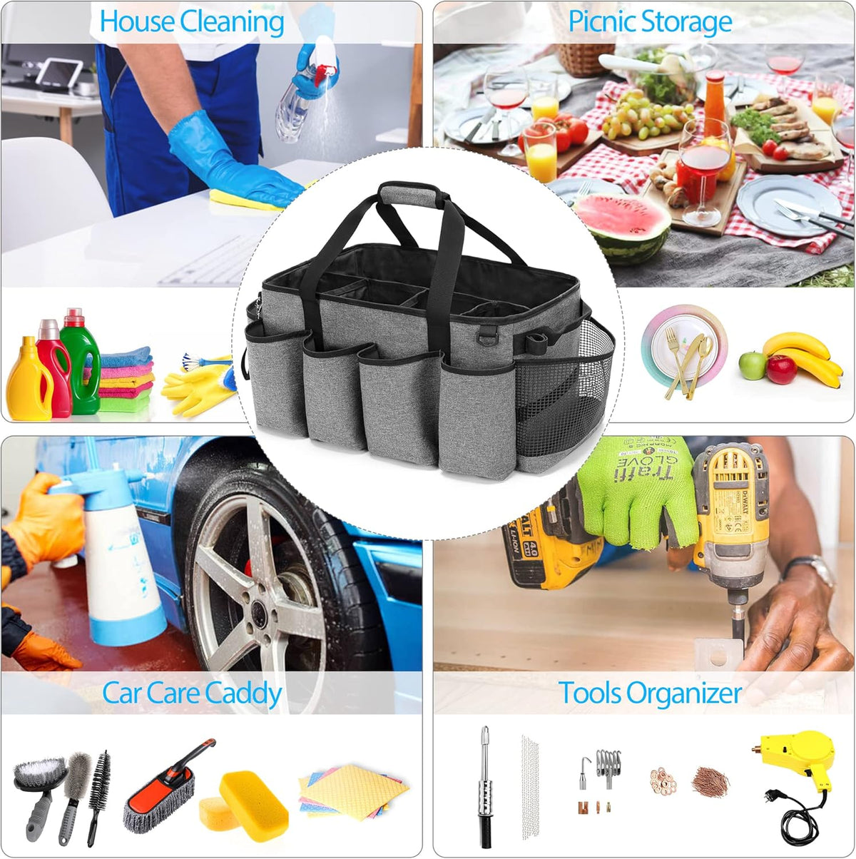 Extra-Large Cleaning Caddy with Handles & Multi Pockets | Large Capacity Tote Bag for Cleaning Tools & Products Storage, Cleaner Organizer for Car, Home & Housekeeping Work, Black