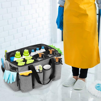 Extra-Large Cleaning Caddy with Handles & Multi Pockets | Large Capacity Tote Bag for Cleaning Tools & Products Storage, Cleaner Organizer for Car, Home & Housekeeping Work, Black