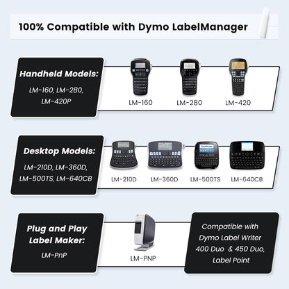 3-Pack Label Maker Tape Compatible with DYMO D1 Label Tape 45013 S0720530 Replace for D1 A45013 Refills, Black on White, 1/2 In x 23Ft, for Dymo LabelManager 160 420P 210D 280 360D PnP 220P 260P 500TS