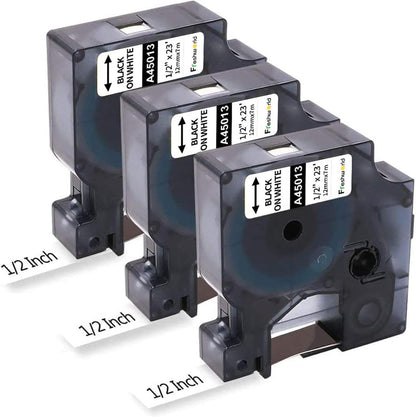3-Pack Label Maker Tape Compatible with DYMO D1 Label Tape 45013 S0720530 Replace for D1 A45013 Refills, Black on White, 1/2 In x 23Ft, for Dymo LabelManager 160 420P 210D 280 360D PnP 220P 260P 500TS
