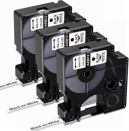 3-Pack Label Maker Tape Compatible with DYMO D1 Label Tape 45013 S0720530 Replace for D1 A45013 Refills, Black on White, 1/2 In x 23Ft, for Dymo LabelManager 160 420P 210D 280 360D PnP 220P 260P 500TS