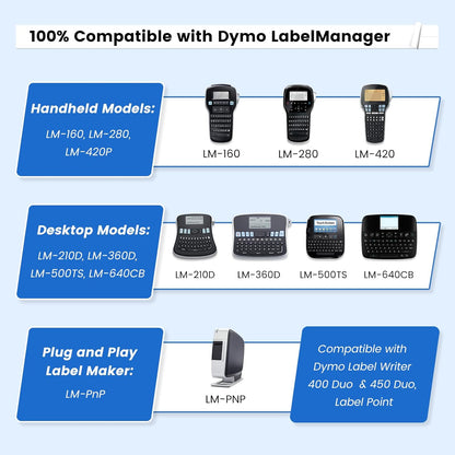 3-Pack Label Maker Tape Compatible with DYMO D1 Label Tape 45013 S0720530 Replace for D1 A45013 Refills, Black on White, 1/2 In x 23Ft, for Dymo LabelManager 160 420P 210D 280 360D PnP 220P 260P 500TS