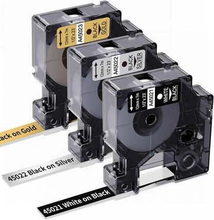 3-Pack Label Maker Tape Compatible with DYMO D1 Label Tape 45013 S0720530 Replace for D1 A45013 Refills, Black on White, 1/2 In x 23Ft, for Dymo LabelManager 160 420P 210D 280 360D PnP 220P 260P 500TS