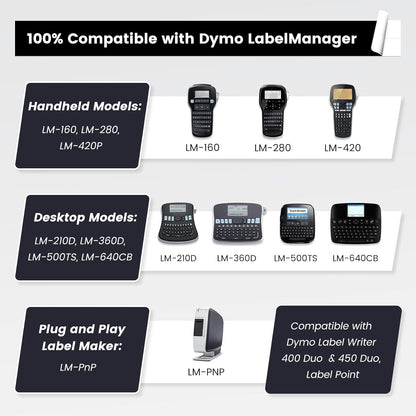 3-Pack Label Maker Tape Compatible with DYMO D1 Label Tape 45013 S0720530 Replace for D1 A45013 Refills, Black on White, 1/2 In x 23Ft, for Dymo LabelManager 160 420P 210D 280 360D PnP 220P 260P 500TS