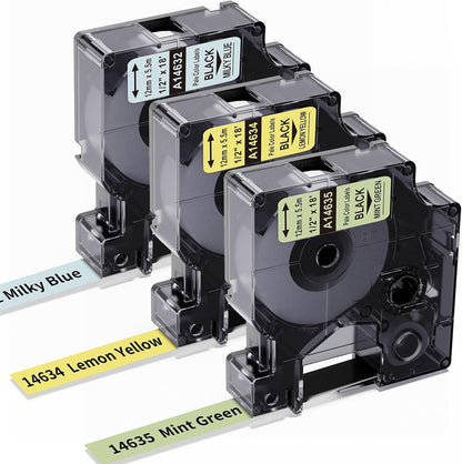 3-Pack Label Maker Tape Compatible with DYMO D1 Label Tape 45013 S0720530 Replace for D1 A45013 Refills, Black on White, 1/2 In x 23Ft, for Dymo LabelManager 160 420P 210D 280 360D PnP 220P 260P 500TS