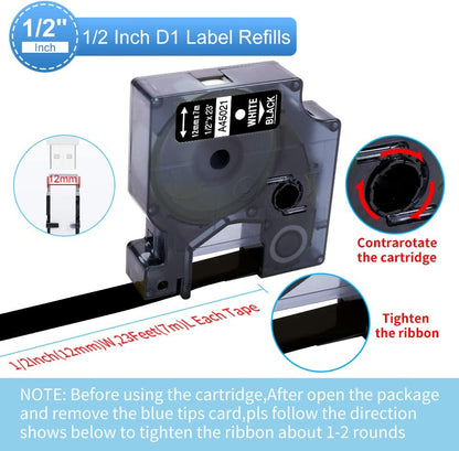 3-Pack Label Maker Tape Compatible with DYMO D1 Label Tape 45013 S0720530 Replace for D1 A45013 Refills, Black on White, 1/2 In x 23Ft, for Dymo LabelManager 160 420P 210D 280 360D PnP 220P 260P 500TS