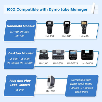 3-Pack Label Maker Tape Compatible with DYMO D1 Label Tape 45013 S0720530 Replace for D1 A45013 Refills, Black on White, 1/2 In x 23Ft, for Dymo LabelManager 160 420P 210D 280 360D PnP 220P 260P 500TS