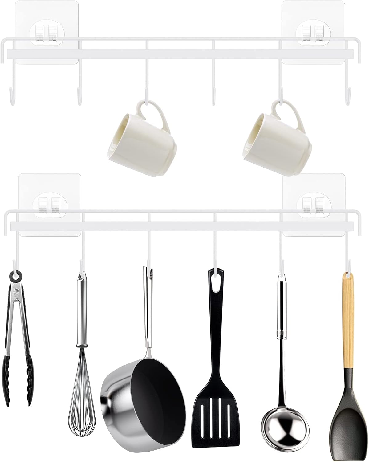 Kitchen Utensil Hanger, Adhesive Utensil Holder, White, 2 Pcs
