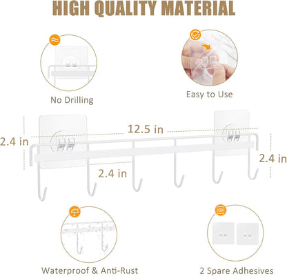 Kitchen Utensil Hanger, Adhesive Utensil Holder, White, 2 Pcs