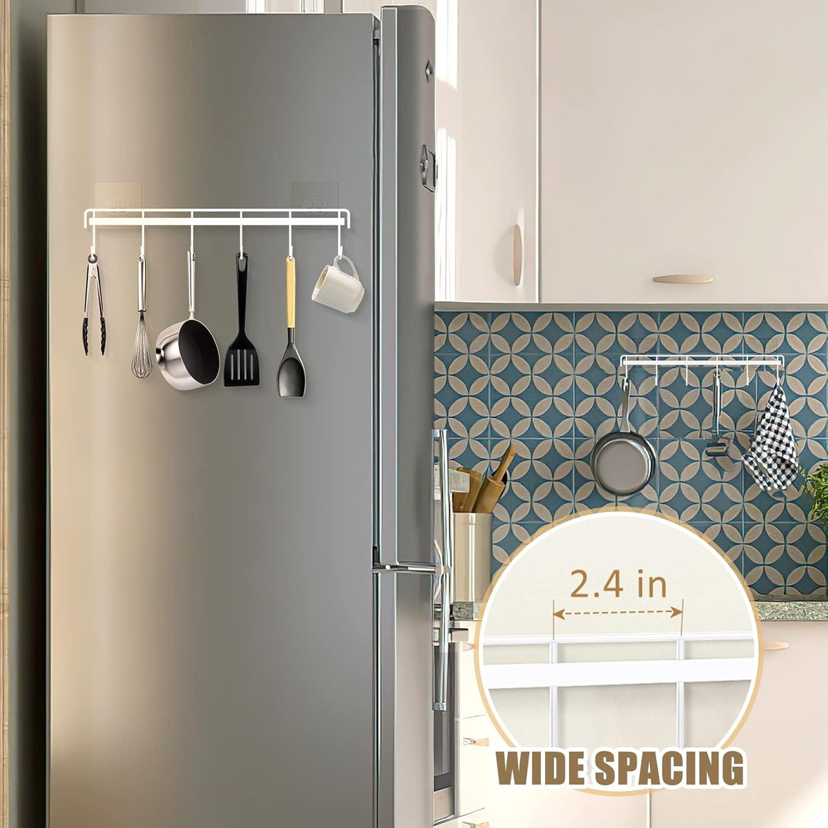 Kitchen Utensil Hanger, Adhesive Utensil Holder, White, 2 Pcs