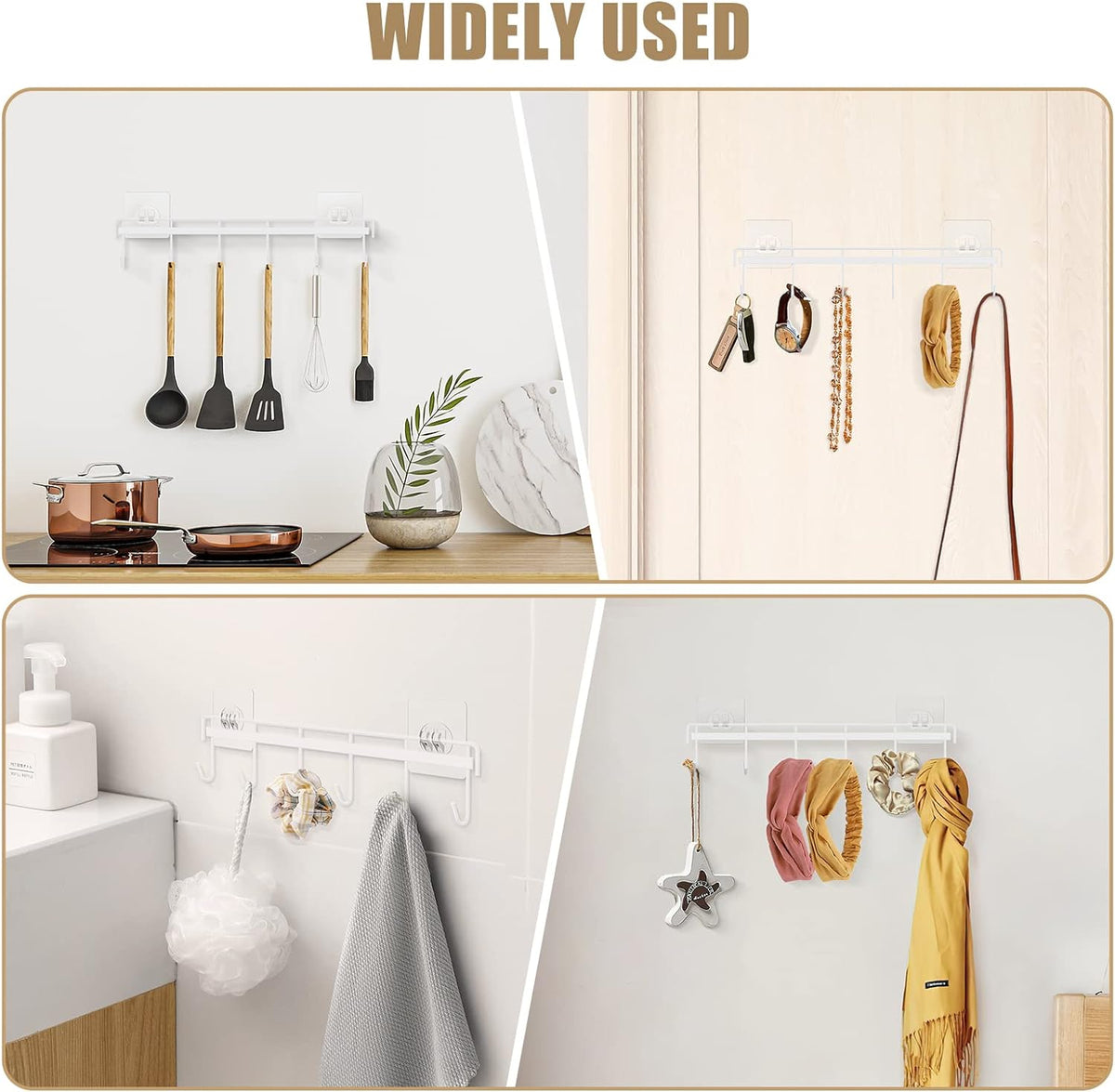 Kitchen Utensil Hanger, Adhesive Utensil Holder, White, 2 Pcs