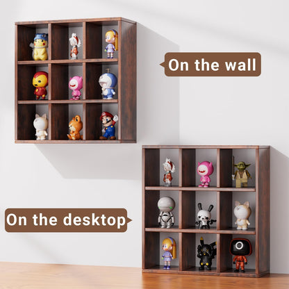 9 Grid Vintage Coffee Mug Display Rack, 16inch Wall Mounted Wooden Curio Shadow Box Shelf, Cup Floating Shelves Display and Organizer (Bronze)