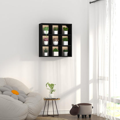 9 Grid Vintage Coffee Mug Display Rack, 16inch Wall Mounted Wooden Curio Shadow Box Shelf, Cup Floating Shelves Display and Organizer (Bronze)