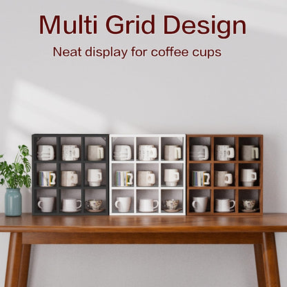 9 Grid Vintage Coffee Mug Display Rack, 16inch Wall Mounted Wooden Curio Shadow Box Shelf, Cup Floating Shelves Display and Organizer (Bronze)