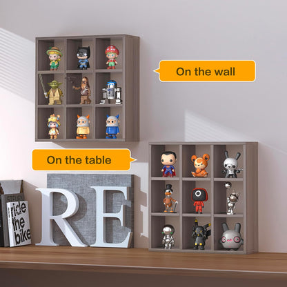 9 Grid Vintage Coffee Mug Display Rack, 16inch Wall Mounted Wooden Curio Shadow Box Shelf, Cup Floating Shelves Display and Organizer (Bronze)