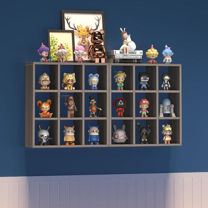 9 Grid Vintage Coffee Mug Display Rack, 16inch Wall Mounted Wooden Curio Shadow Box Shelf, Cup Floating Shelves Display and Organizer (Bronze)