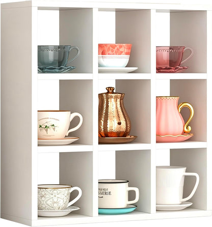 9 Grid Vintage Coffee Mug Display Rack, 16inch Wall Mounted Wooden Curio Shadow Box Shelf, Cup Floating Shelves Display and Organizer (Bronze)