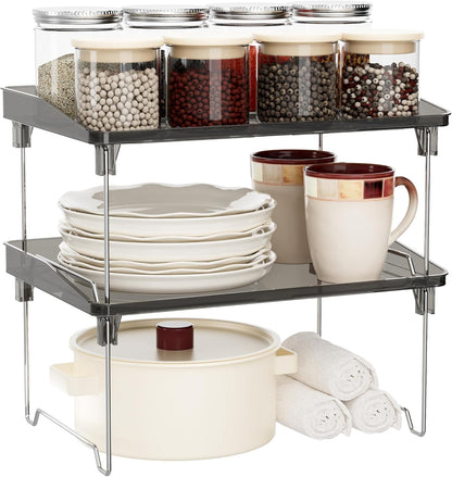 2 Pcs Cabinet Organizer Shelf, Stackable Kitchen Counter Shelves, Spice Rack,Countertop Organizers, Clear Plastic Storage Shelves Rack for Makeup,Bathroom,Cupboard,Desk,Pantry Organization