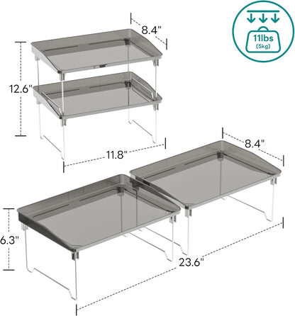 2 Pcs Cabinet Organizer Shelf, Stackable Kitchen Counter Shelves, Spice Rack,Countertop Organizers, Clear Plastic Storage Shelves Rack for Makeup,Bathroom,Cupboard,Desk,Pantry Organization