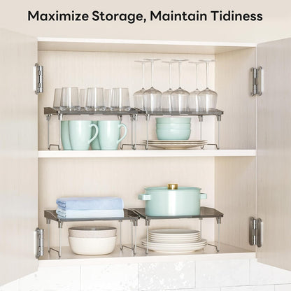 2 Pcs Cabinet Organizer Shelf, Stackable Kitchen Counter Shelves, Spice Rack,Countertop Organizers, Clear Plastic Storage Shelves Rack for Makeup,Bathroom,Cupboard,Desk,Pantry Organization