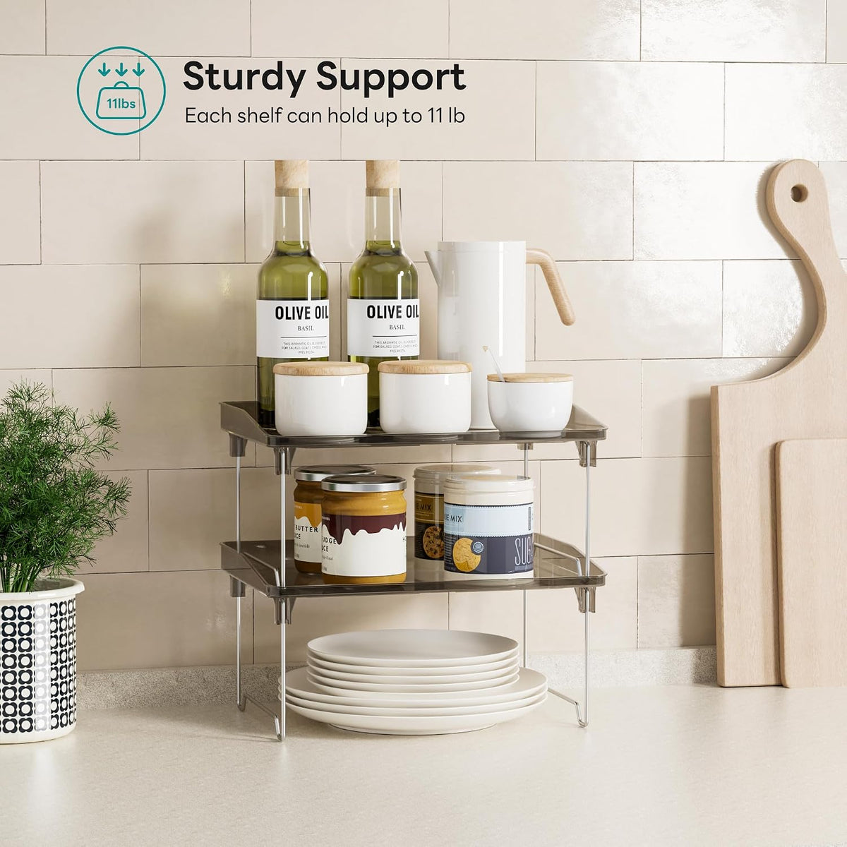 2 Pcs Cabinet Organizer Shelf, Stackable Kitchen Counter Shelves, Spice Rack,Countertop Organizers, Clear Plastic Storage Shelves Rack for Makeup,Bathroom,Cupboard,Desk,Pantry Organization