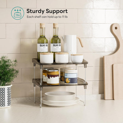 2 Pcs Cabinet Organizer Shelf, Stackable Kitchen Counter Shelves, Spice Rack,Countertop Organizers, Clear Plastic Storage Shelves Rack for Makeup,Bathroom,Cupboard,Desk,Pantry Organization