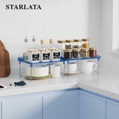 2 Pcs Cabinet Organizer Shelf, Stackable Kitchen Counter Shelves, Spice Rack,Countertop Organizers, Clear Plastic Storage Shelves Rack for Makeup,Bathroom,Cupboard,Desk,Pantry Organization