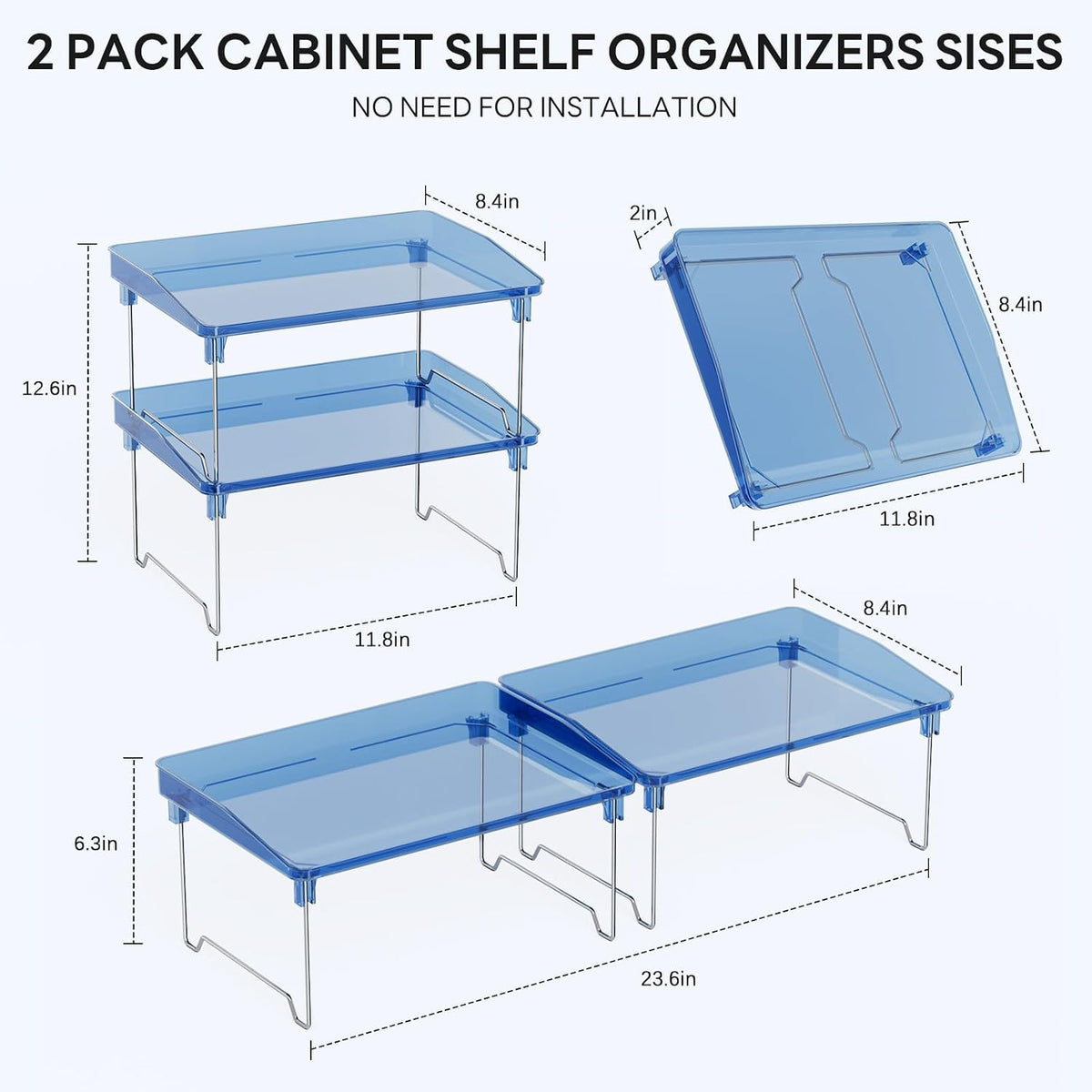 2 Pcs Cabinet Organizer Shelf, Stackable Kitchen Counter Shelves, Spice Rack,Countertop Organizers, Clear Plastic Storage Shelves Rack for Makeup,Bathroom,Cupboard,Desk,Pantry Organization