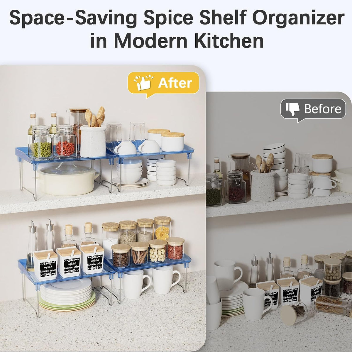 2 Pcs Cabinet Organizer Shelf, Stackable Kitchen Counter Shelves, Spice Rack,Countertop Organizers, Clear Plastic Storage Shelves Rack for Makeup,Bathroom,Cupboard,Desk,Pantry Organization