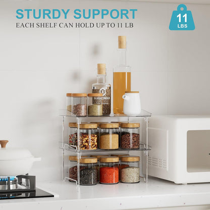 2 Pcs Cabinet Organizer Shelf, Stackable Kitchen Counter Shelves, Spice Rack,Countertop Organizers, Clear Plastic Storage Shelves Rack for Makeup,Bathroom,Cupboard,Desk,Pantry Organization