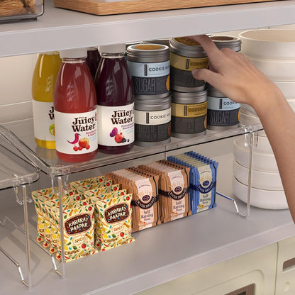 2 Pcs Cabinet Organizer Shelf, Stackable Kitchen Counter Shelves, Spice Rack,Countertop Organizers, Clear Plastic Storage Shelves Rack for Makeup,Bathroom,Cupboard,Desk,Pantry Organization