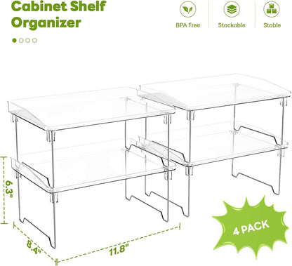 2 Pcs Cabinet Organizer Shelf, Stackable Kitchen Counter Shelves, Spice Rack,Countertop Organizers, Clear Plastic Storage Shelves Rack for Makeup,Bathroom,Cupboard,Desk,Pantry Organization
